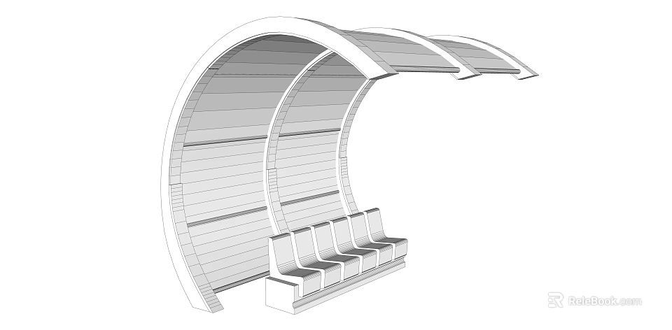Curved Pergola Design With Arched Roof and Wooden Bench Seats for Outdoor Use 3d model 