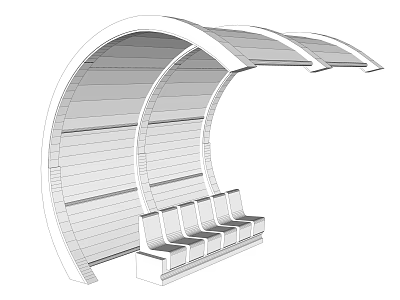 Curved Pergola Design With Arched Roof and Wooden Bench Seats for Outdoor Use 3d model