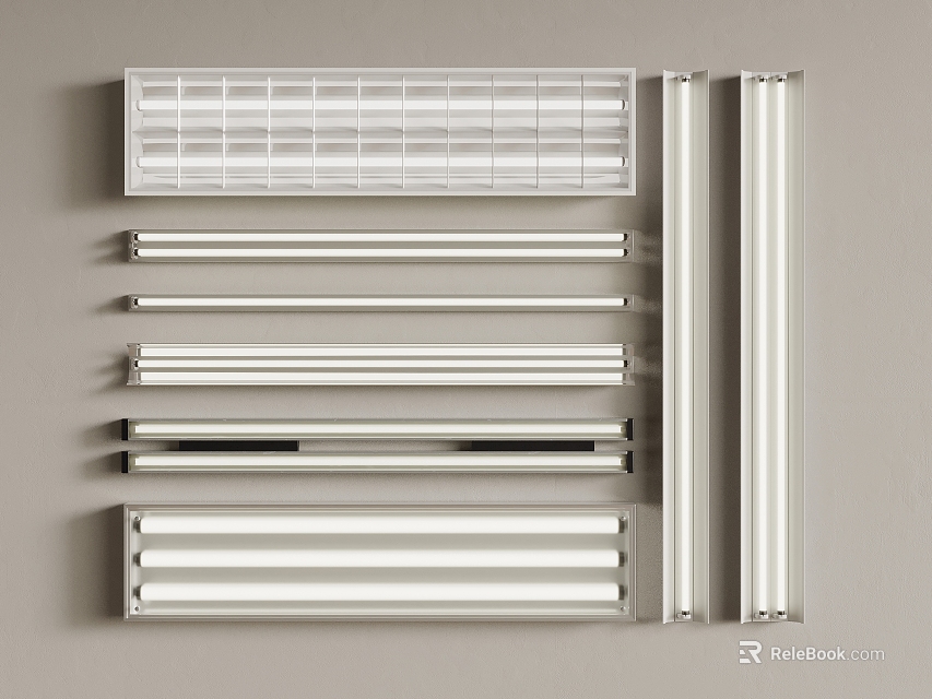 Grille Light Fixtures With White Panel And Tubes For Modern Ceiling Installation 3d model 