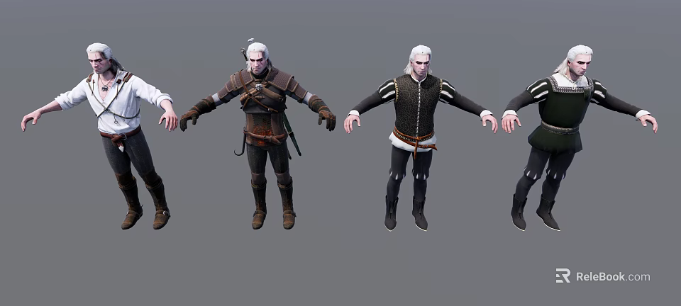 Game Film Character Design With Multiple Costume Variations And 3d model 