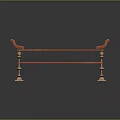 Classical Red Bench With Curved Armrests Lattice Seat And Decorative Metal Supports