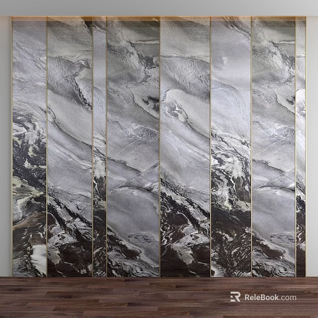 Elegant Modern Wall Decor With Marble Texture And Gold Accent Panels 3d model