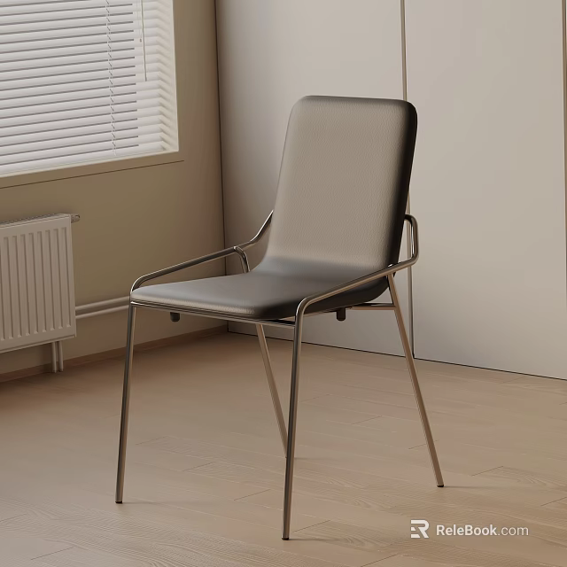 Gray Leather Bar Stool With Modern Metal Frame In Minimalist Interior 3d model 