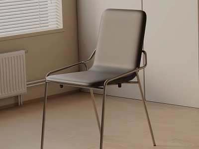 Gray Leather Bar Stool With Modern Metal Frame In Minimalist Interior 3d model