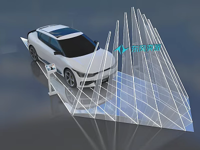 Sleek Modern White Car Showcased On Geometric Exhibition Stand 3d model