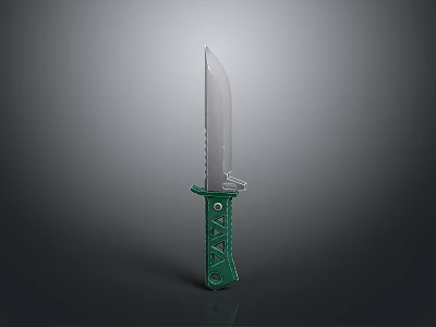 Outdoor Tactical Knife Featuring Silver Serrated Blade And Green Ergonomic Handle 3d model
