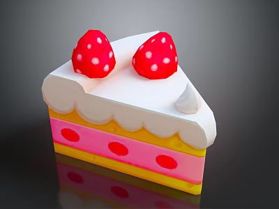 Delicious Layered Cake With Pink Yellow Layers And Red Strawberries On Top 3d model