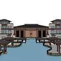 Chinese style Detached Villa with Pond Lanterns and Cherry Blossom Reflections