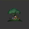 Lush Green Tree With Small House Under Canopy And Grassy Base 3d model