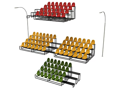 Colorful Tiered Stadium Bleacher Seats in Red Yellow Green with Metal Frame 3d model