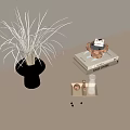 Decorative Ornaments Combination With Dried Pampas Grass Vase Glass Cloche And Wooden Tray