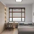 Tatami Bedroom Interior Design With Bed Desk Chair Window And Wooden Cabinet