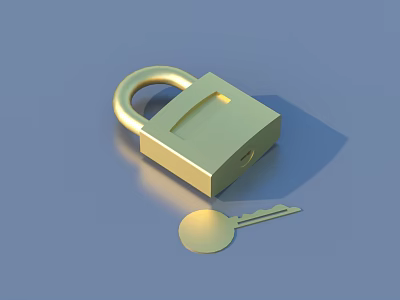 Golden Padlock With Shiny Surface And Matching Key For Home Use 3d model