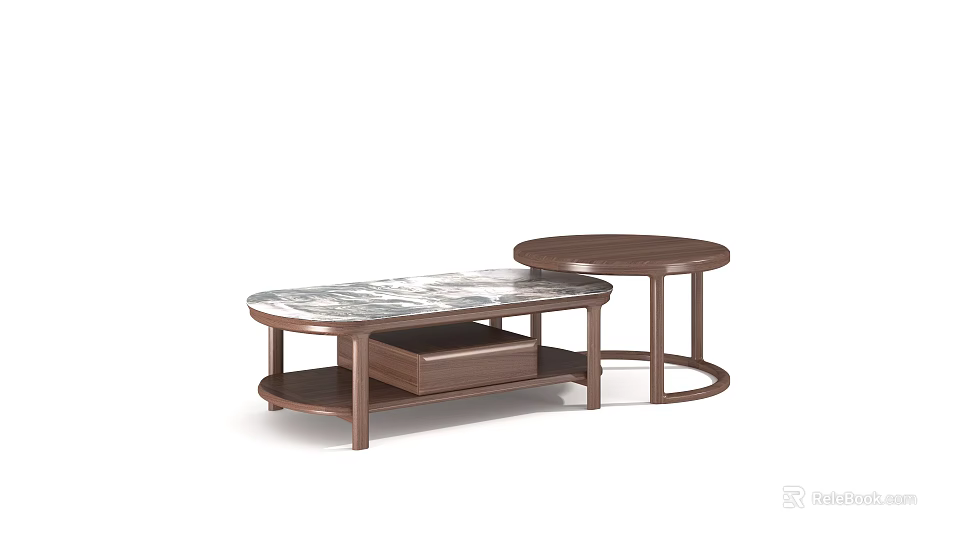 Modern Coffee Tables Featuring Marble Top Wooden Frame Drawer And Round Rectangular Shapes 3d model