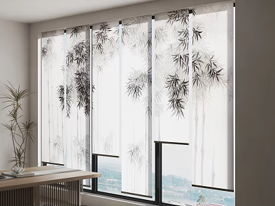 Light Filtering Bamboo Pattern Sheer Curtains For Elegant Living Room Window Decor 3d model