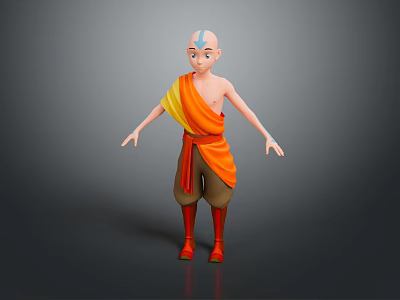 A Bald Man Wearing Orange Yellow Robe With Red Belt Red Boots Against Gray Background 3d model