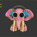 Cute Pink Elephant Toy Wearing Blue Headphones Black Sunglasses And White Tusks
