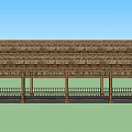 Wooden Pergola with Traditional Curved Roof Ornate Top Decorations and Columned Structure for Outdoor Garden