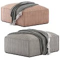 Pink and Gray Corduroy Ottomans with Fringed Blanket for Living Space Decor