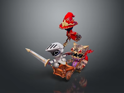 Fantasy Game Movie Characters Featuring Knight Mage And Monster On Wooden Cart 3d model