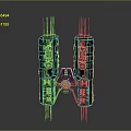 Futuristic Cosmic Spaceship Design with Symmetric Black Structures and Blue Core