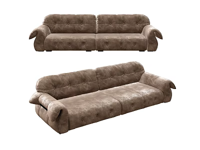 Brown Multi Seat Sofa With Tufted Buttons And Stitched Armrest Design For Living Space 3d model