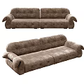 Brown Multi Seat Sofa With Tufted Buttons And Stitched Armrest Design For Living Space
