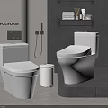 POLIFORM Modern White Toilets In Bathroom With Wall Mounted Shelf And Trash Bin