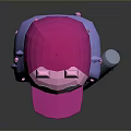 Cartoon Game Character with Pink Rabbit Ear Hat Purple Hair Red Eyes Holding Microphone Stick