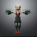 3D Anime Character Model With Spiky Blonde Hair Goggles Mechanical Gloves And Red Shoes