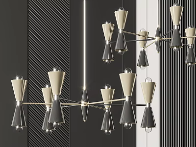 Elegant Modern Chandelier With Metal Frame And White Grey Shades For Contemporary Interior Decoration 3d model