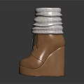 Brown Lace Up Wedge Heel Boots With Knit Cuffs And Thick Sole Design
