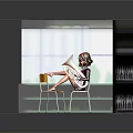 Young Girl Playing Tuba Sitting On Chairs With Green Shelves And Wooden Floor