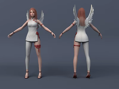Detailed Game Movie Female Character With White Outfit Red Accents and Wings 3d model