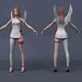 Detailed Game Movie Female Character With White Outfit Red Accents and Wings