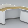 Modern L Shaped White Reception Desk With Wooden Top And Cabinet