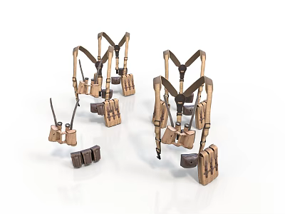 Leather Utility Suspenders With Multiple Small Pouches For Everyday Use 3d model