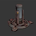 Industrial Mechanical Device Featuring Orange Cylinder And Circular Metal Base