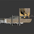 Industrial Equipment With Conveyor Belt Metal Frame And Yellow Mechanical Parts