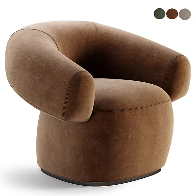 Elegant Brown Velvet Single Sofa With Modern Round Curved Arms Design 3d model