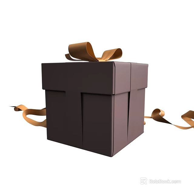 Dark Brown Gift Box With Gold Ribbon And Decorative Bow For Daily Living Essentials 3d model 