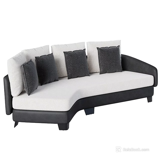 Modern Two Seater Sofa With White Upholstery Black Frame And Decorative Cushions 3d model 