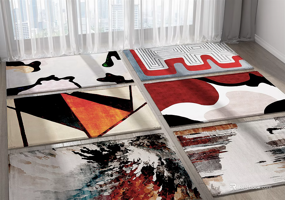 Colorful Modern Square Rugs Featuring Geometric Patterns And Abstract Designs In Various Styles 3d model 