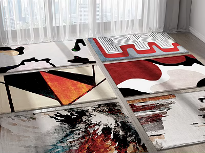 Colorful Modern Square Rugs Featuring Geometric Patterns And Abstract Designs In Various Styles 3d model