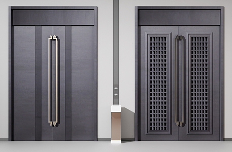 New Chinese style double door entrance door alloy door 3d model