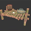 Natural Handmade Bamboo Storage Rack With Woven Containers And Handles