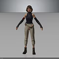 3D Female Character Model Wearing Dark Blue Sleeveless Top Beige Pants Brown Boots Arm Guards