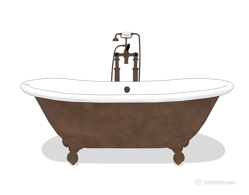 Vintage Bathtub Design With Brass Faucet White Interior And Clawfoot Base 3d model 