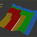 Detailed 3D Terrain Landscape with Mountain Ranges Green Vegetation Rivers and Sandy Areas