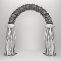 Elegant Flower Arch Featuring Pink White Flowers White Drapes And Ribbons